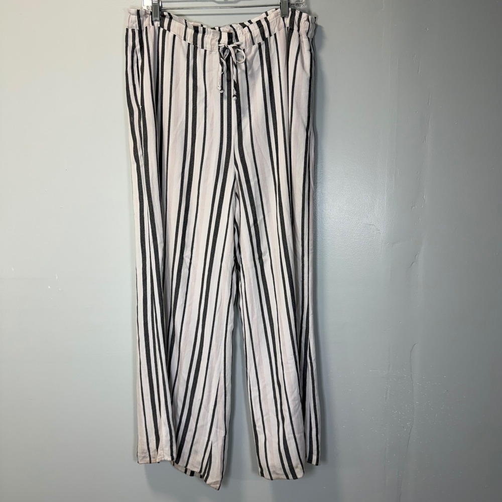 American Eagle Striped Wide Leg Pants Womens Small High Rise Drawstring Viscose